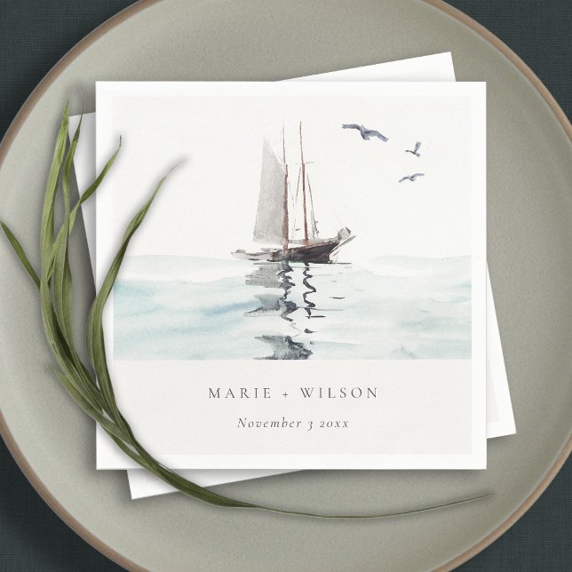 Elegant Watercolor Nautical Sailing Yacht Wedding Napkin (Creator Uploaded)