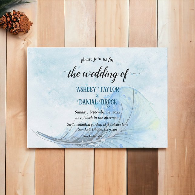 Elegant Watercolor Navy Blue Rustic Modern Wedding Invitation (Creator Uploaded)