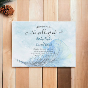 Elegant Watercolor Navy Blue Script Modern Wedding Invitation