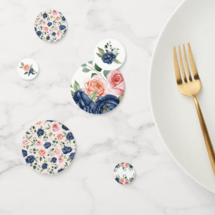 Elegant Watercolor Navy Coral Floral Confetti
