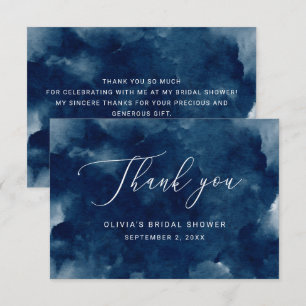 Elegant watercolor navy nautical bridal shower thank you card