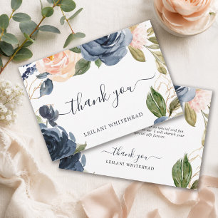 Elegant Watercolor Navy & Peach Floral Baby Shower Thank You Card