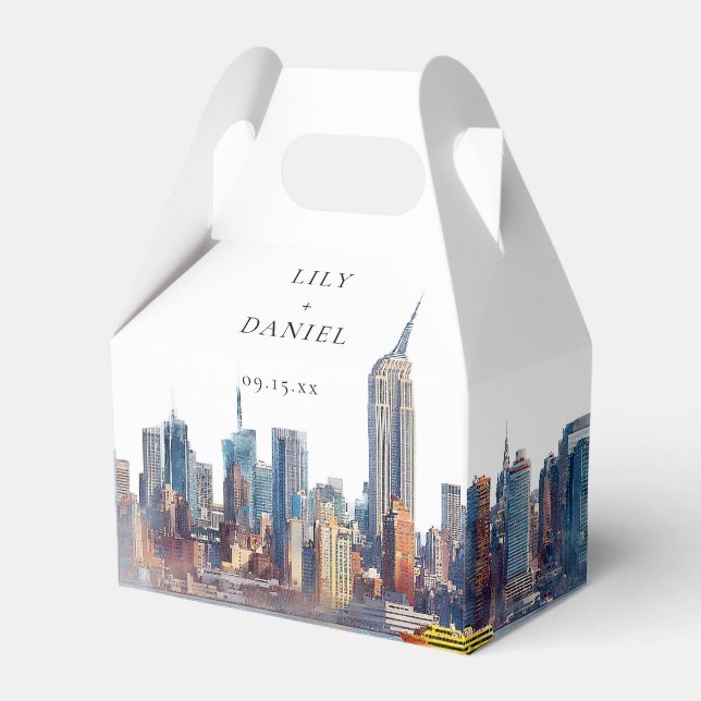Elegant Watercolor New York City Wedding Favour Box (Front Side)