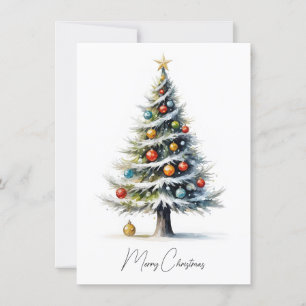 Elegant Watercolor Non Photo Christmas Tree Holiday Card