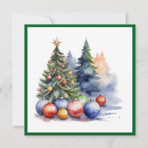 Elegant Watercolor Non Photo Christmas Tree Holiday Card