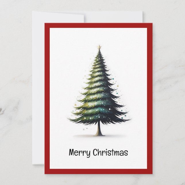 Elegant Watercolor Non Photo Christmas Tree  Holiday Card (Front)
