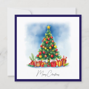 Elegant Watercolor Non Photo Christmas Tree Holiday Card