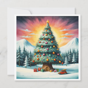 Elegant Watercolor Non Photo Merry Christmas Tree  Holiday Card