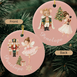 Elegant Watercolor Nutcracker Ballerina Ballet Ceramic Tree Decoration
