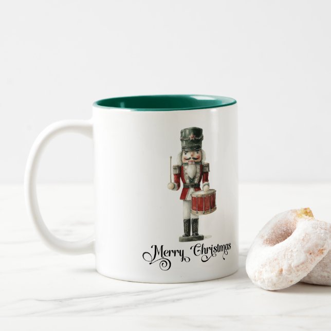 Elegant Watercolor Nutcracker Christmas Two-Tone Coffee Mug (With Donut)