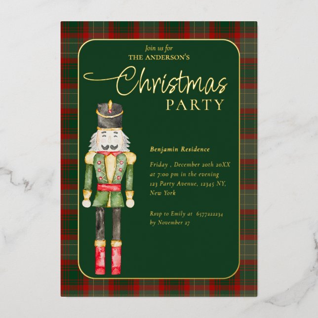 Elegant Watercolor Nutcrackers Christmas Party  (Front)