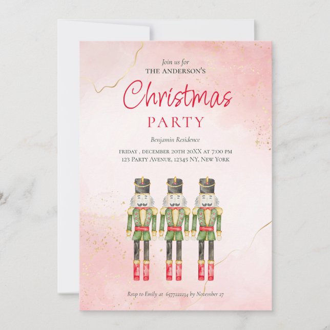 Elegant Watercolor Nutcrackers Christmas Party  Holiday Card (Front)