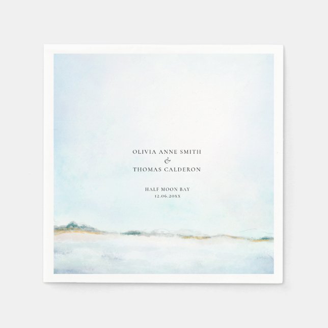 Elegant Watercolor Ocean Beach Coastal Wedding Napkin (Front)