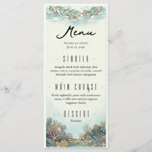 Elegant Watercolor Ocean Coastal Beach Wedding Menu