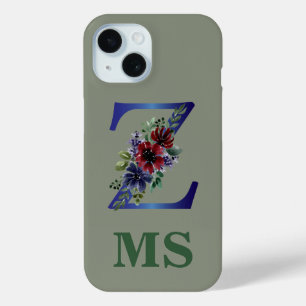 elegant watercolor of a Red & blue floral bouquet iPhone 15 Case