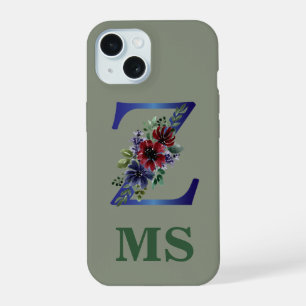 elegant watercolor of a Red & blue floral bouquet iPhone 15 Case