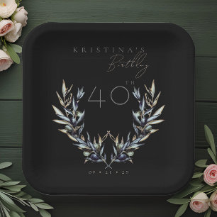 Elegant Watercolor Olive Branch ANY Birthday  Paper Plate