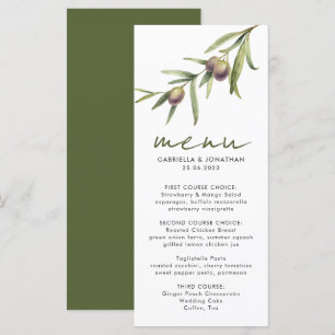 Elegant Watercolor Olive Branch Wedding Menu