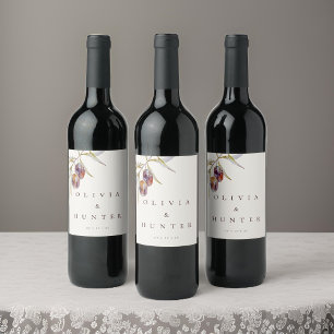 Elegant Watercolor Olive Branch Wedding Wine Label
