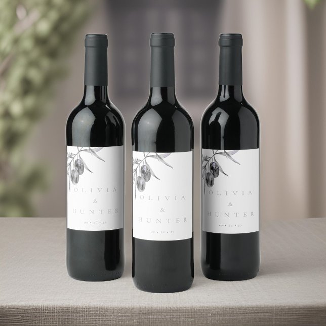 Elegant Watercolor Olive Branch Wedding Wine Label (Creator Uploaded)