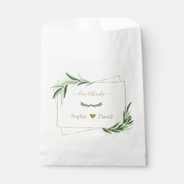 Elegant Watercolor Olive Greenery Gold Wedding  Favour Bags (Front)