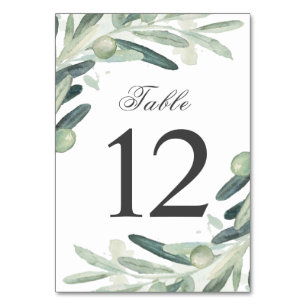 Elegant Watercolor Olive Sprig Branch Greenery Table Number