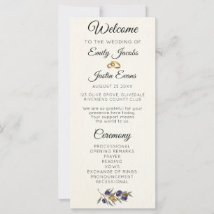 Elegant Watercolor Olive Wedding Program