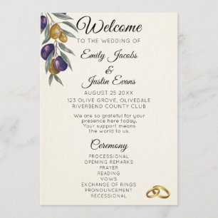 Elegant Watercolor Olive Wedding Program Programme