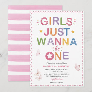 Elegant Watercolor One 1st Birthday Girl Just Wan Invitation