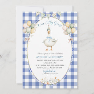 Elegant  Watercolor One 1st Birthday silly goose B Invitation