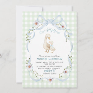 Elegant  Watercolor One 1st Birthday silly goose B Invitation