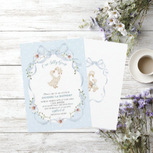 Elegant  Watercolor One 1st Birthday silly goose B Invitation