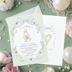 Elegant  Watercolor One 1st Birthday silly goose B Invitation
