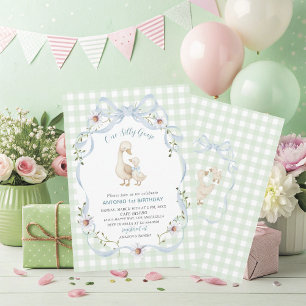 Elegant Watercolor One 1st Birthday silly goose B Invitation