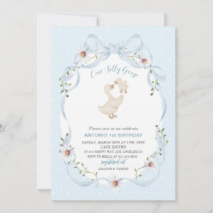 Elegant  Watercolor One 1st Birthday silly goose B Invitation