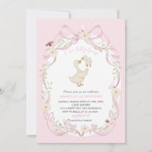 Elegant  Watercolor One 1st Birthday silly goose G Invitation