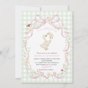 Elegant  Watercolor One 1st Birthday silly goose G Invitation