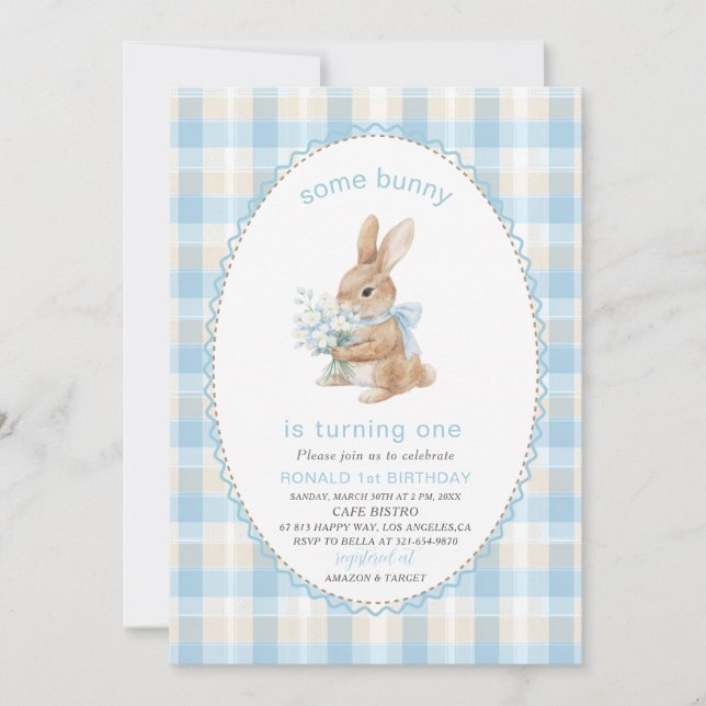 Elegant  Watercolor One 1st Birthday some bunny Gi Invitation (Front)