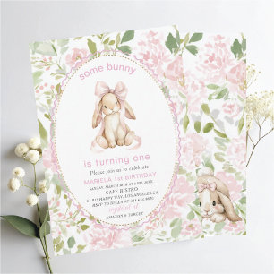 Elegant Watercolor One 1st Birthday some bunny Gi Invitation