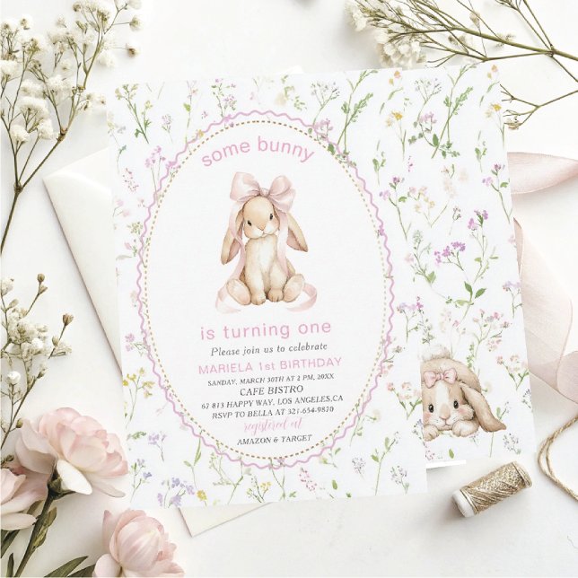 Elegant  Watercolor One 1st Birthday some bunny Gi Invitation (Creator Uploaded)