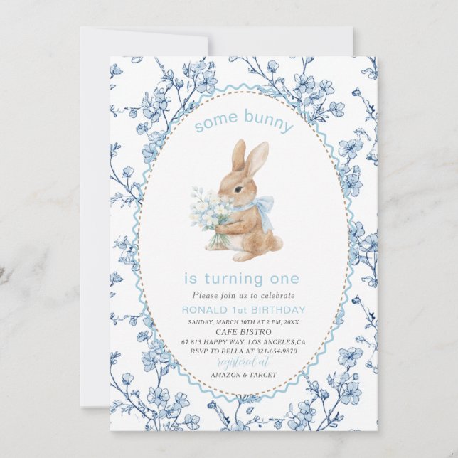 Elegant  Watercolor One 1st Birthday some bunny Gi Invitation (Front)