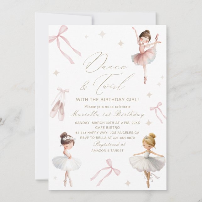 Elegant  Watercolor One 1st Birthday tutu cute Gir Invitation (Front)