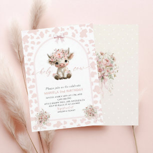Elegant  Watercolor One 2nd Birthday holy cow girl Invitation