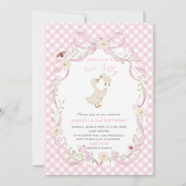 Elegant  Watercolor One 2nd Birthday silly goose B Invitation (Front)
