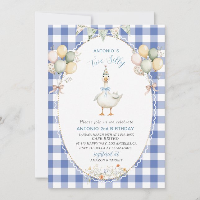 Elegant  Watercolor One 2nd Birthday silly goose B Invitation (Front)
