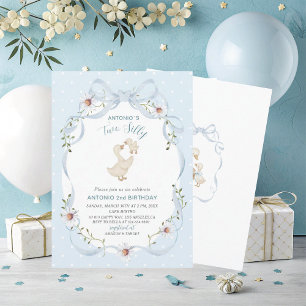Elegant Watercolor One 2nd Birthday silly goose B Invitation