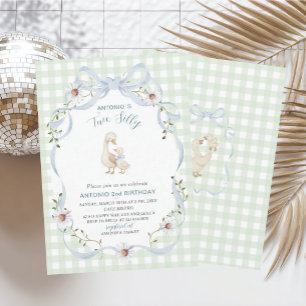 Elegant Watercolor One 2nd Birthday silly goose B Invitation