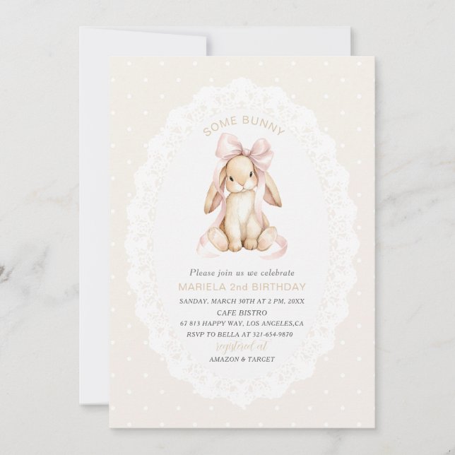 Elegant  Watercolor One 2nd Birthday some bunny gi Invitation (Front)