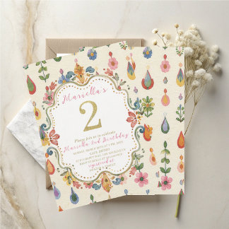 Elegant Watercolor One 2nd Birthday WhimsyFolk Ar Invitation