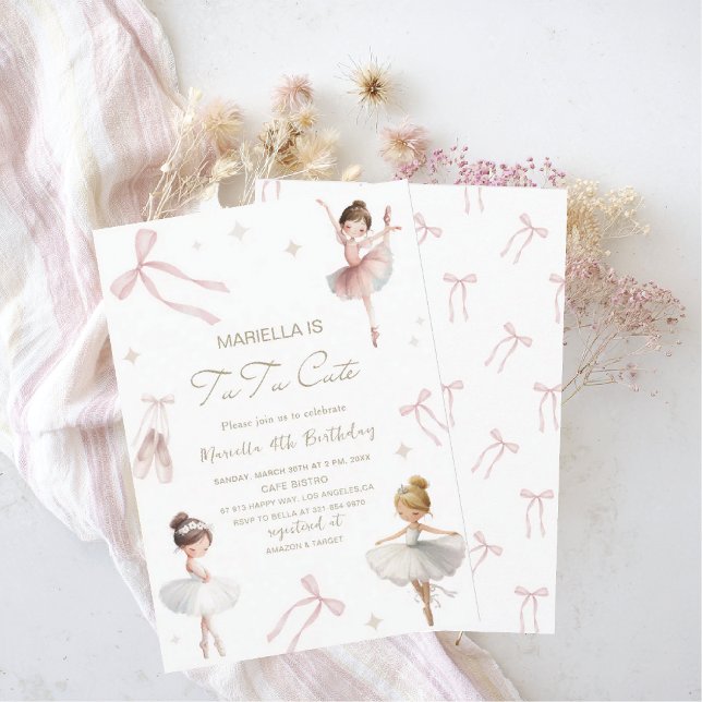 Elegant  Watercolor One 4th Birthday tutu cute Gir Invitation (Creator Uploaded)
